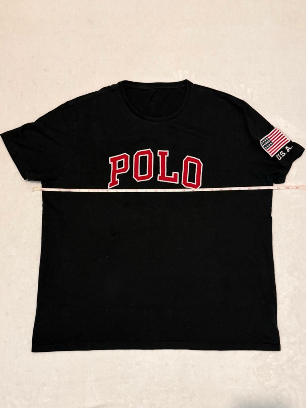 Polo Ralph Lauren Black Spellout Logo T-Shirt USA Flag Sleeve - Picture 8 of 9